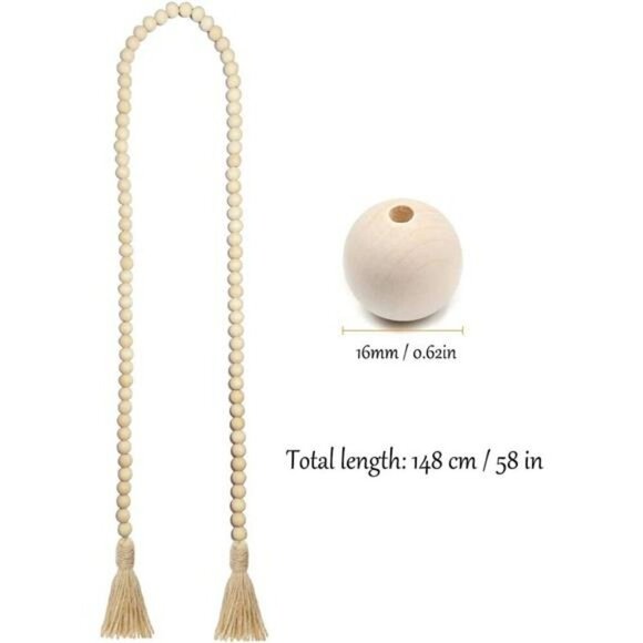 Farmhouse Beads 58in Wood Bead Garland with Tassels Rustic Country Decor Prayer - Picture 2 of 7